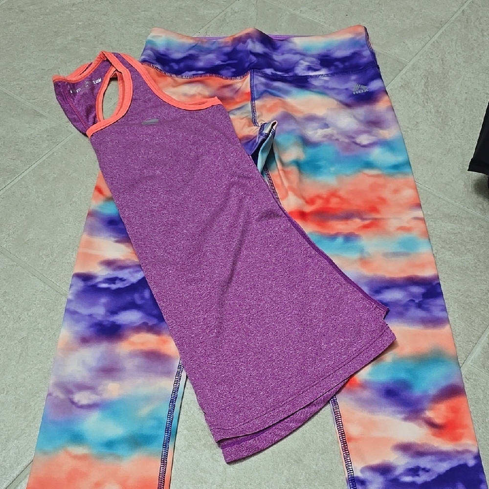 Vibrant Purple Tank and Tie-Dye Leggings Set